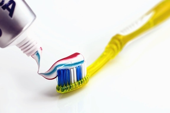 zubní pasta, kartáček, zdraví, hygieny, barevné, zubní, zdraví