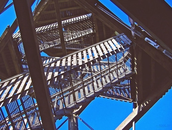 escadas, metal, construção, arquitetura, aço, grade, céu