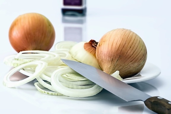 onion, knife, ring, food, organic, plate, diet