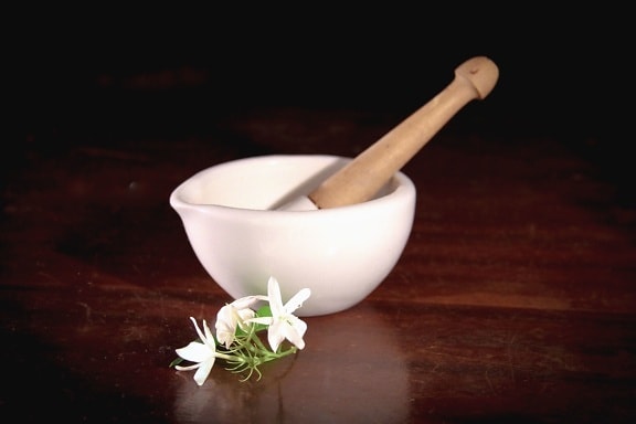 bowl, flower, leaf, table, texture, laboratory