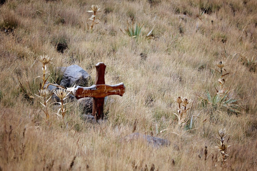 sepultura, Cruz, pedra, colina, grama