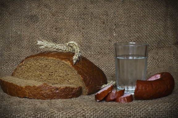 静物, 面包, 谷物, 玻璃, 香肠, 食物, 营养