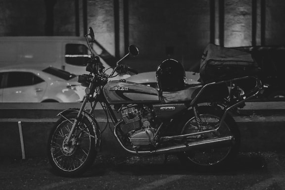 motorcycle, helmet, vehicle, street, car, night