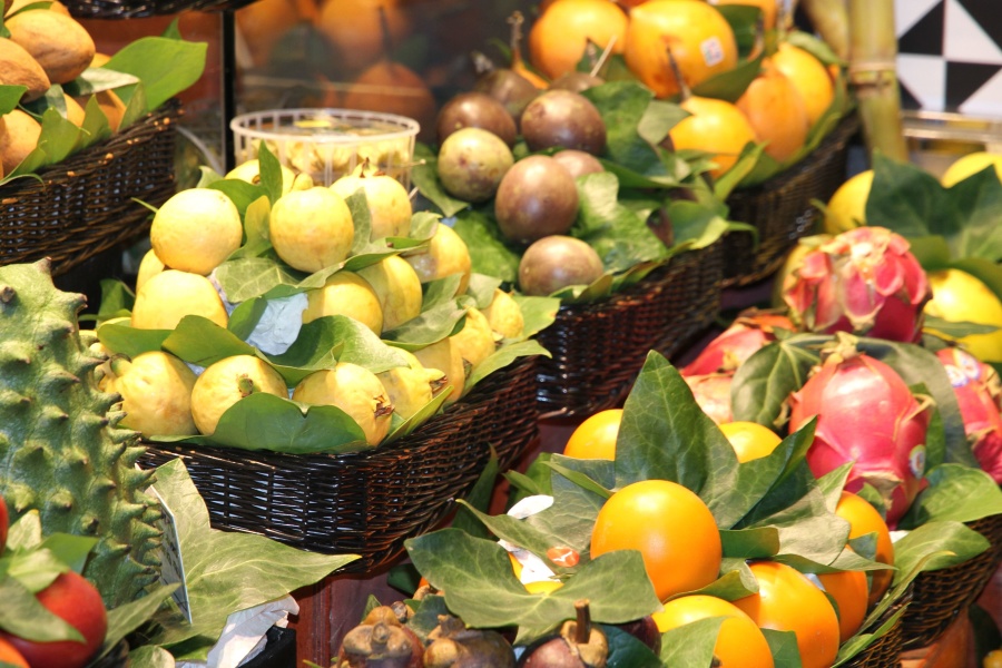 vruchten, oranje, mand, markt, blad, vers, voeding