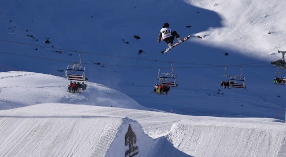 snow, skiing, jumping, cold, winter, ice, cable car