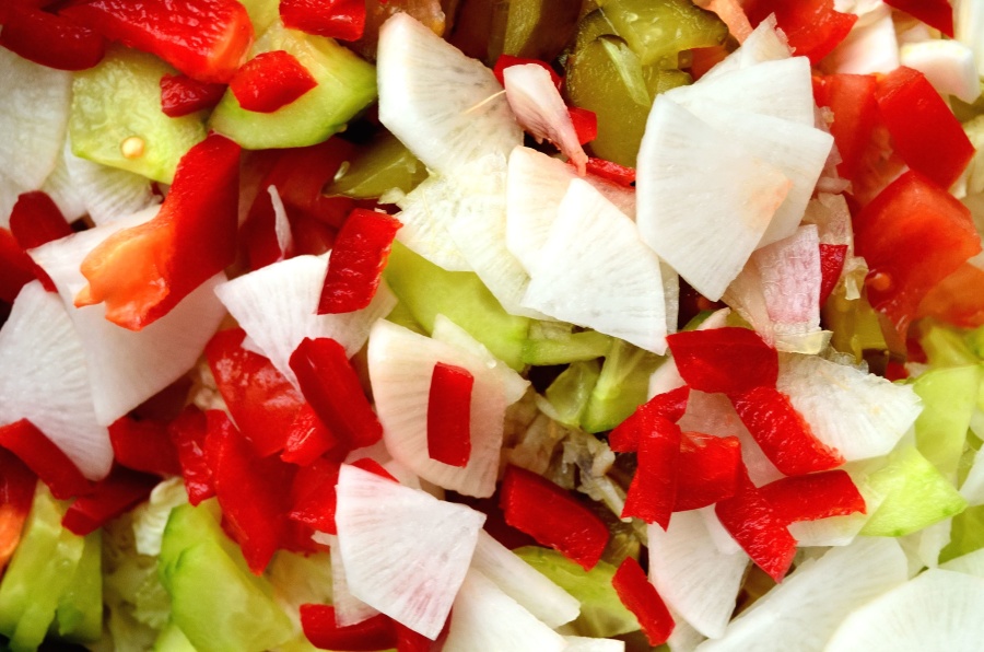 pepper, onion, salad, vegetable, food, nutrition