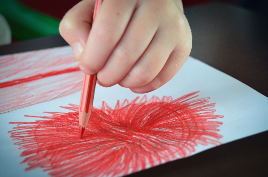 ołówek, farby, czerwony, papier, sztuka