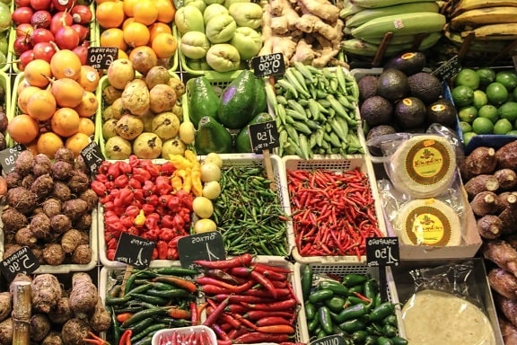 frutas, vegetais, alimentos, orgânico, vitamina, comida, cesta, mercado