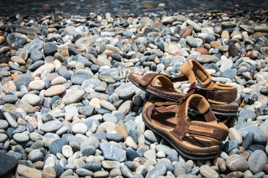 Stone, sandál, obuv, letní, textury, voda