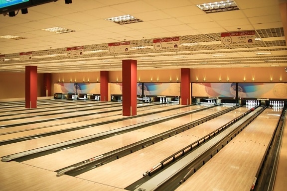 floor, bowling, wood, lighting, architecture, building