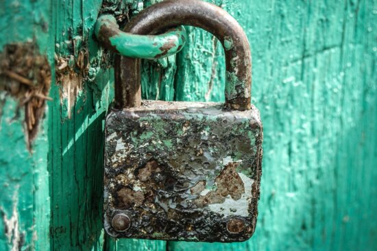 padlock, lock, device, rusty, metal, doors, wood