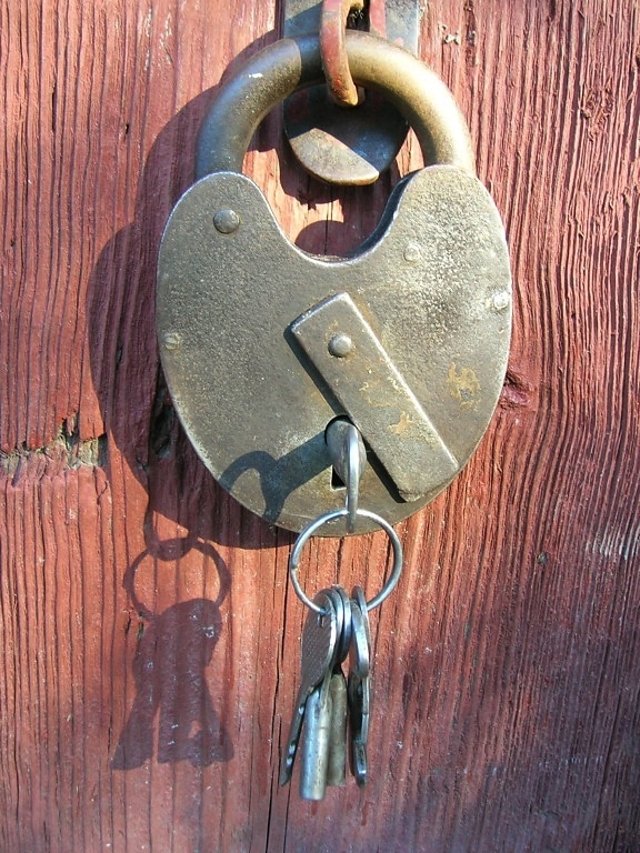 fechadura, cadeado, prendedor, retenção, metal, velho, porta, segurança