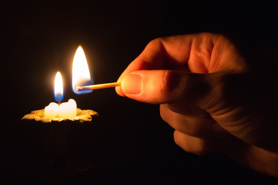 candle, flame, wax, warm, hand, finger, wood