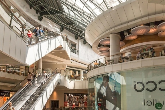 building, architecture, interior, shopping center, business, people, staircase