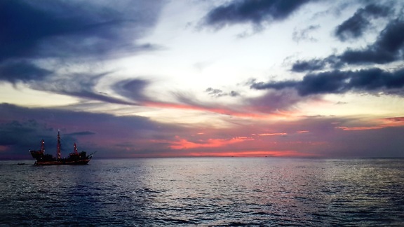 ég, naplemente, sun, óceán, hajó, tenger, felhő, víz, Napkelte, táj