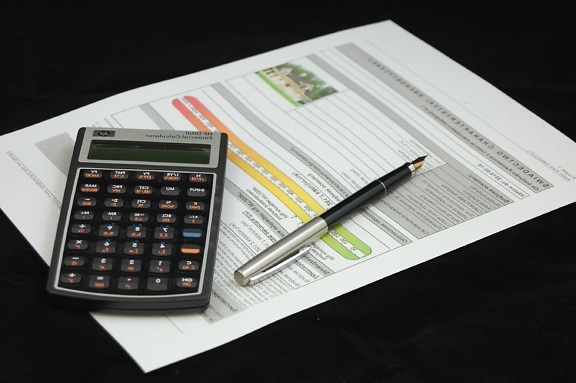 Entreprise, contrat, calculatrice, crayon, papier, finance, économie