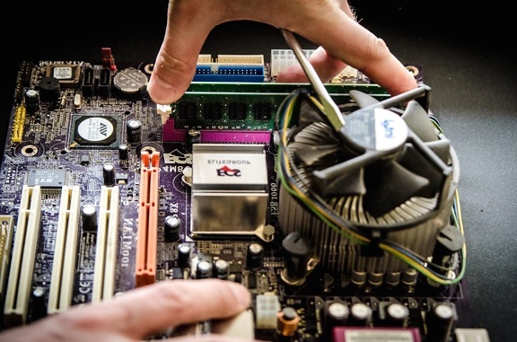 motherboard, technology, computer, fan, radiator, hand, electronics, microchip