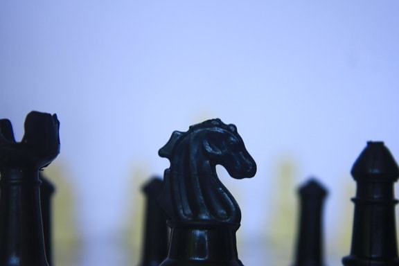 шах, игра, статуя, силует, шахматна дъска, черен