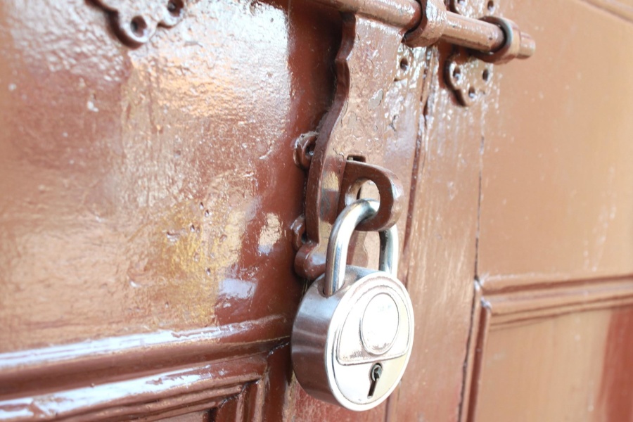 pintu, kunci, kait, gembok, besi, baja