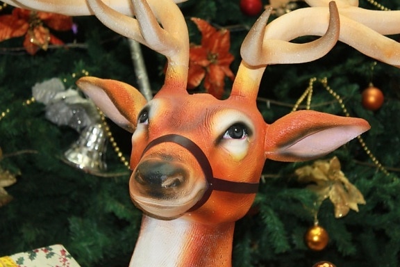 reindeer, christmas, tree, toy, plastic, colorful