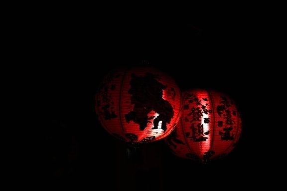 라이트, 램프, 중국, 빨강, 어두운