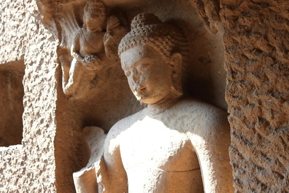 Buddhismus, socha, náboženství, kámen, sochy, stín