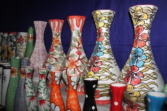 farverige, vase, objekt, kunst