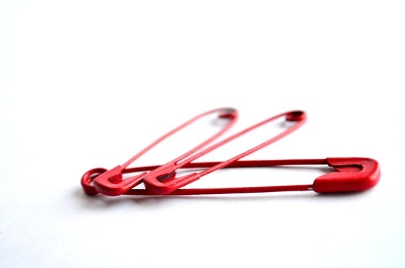 red, safety pin, object, red, metal