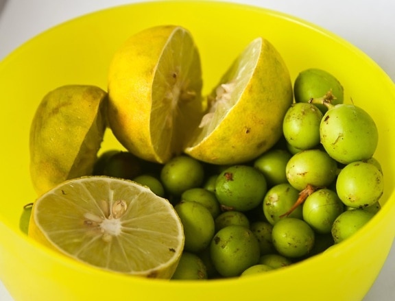 yellow, bowl, lemon, fruit, citrus, food, lime, vitamin, grapes