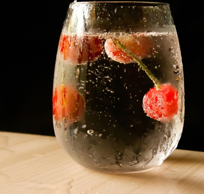 koldt vand, frugtsaft, drink, kirsebær, glas, drikkevarer