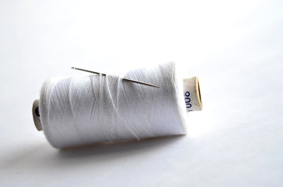 white, sewing thread, sewing needle, steel