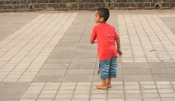 児童, 少年, 通り, インド