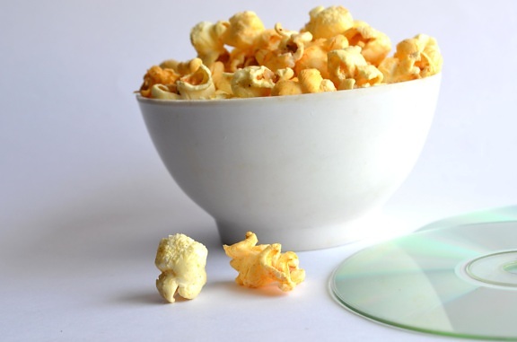Popcorn, bol, disque, film, maïs, céréales, nourriture