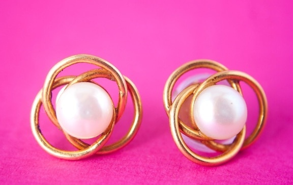 Perle, bijoux, or, métal, boucles d'oreilles