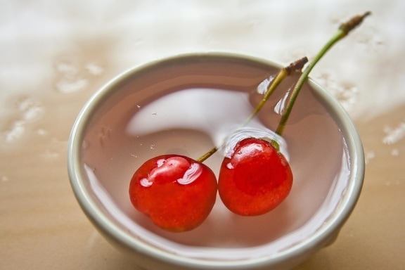 red, cherry, fruit, food, cherry, diet, bowl, water