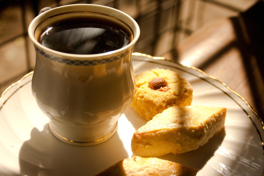 Kaffee, Keks, Becher, trinken, Espresso, Frühstück