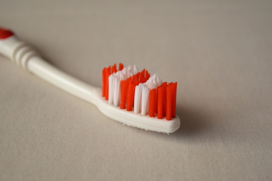 rood, tandenborstel, close-up, plastic, object