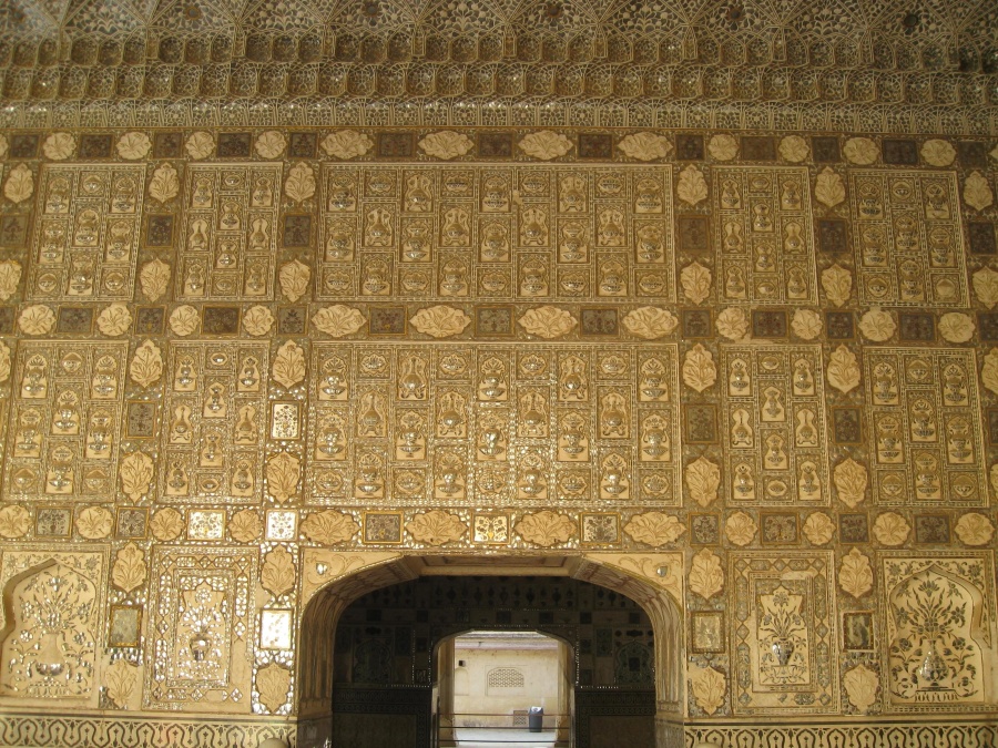 Porte dorée, palais, Inde, architecture, pierre, mur, structure