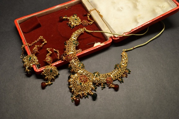 Bijoux, bijoux, collier, décoration, or, luxe