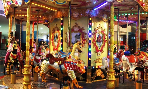 amusement park, child, carousel, mechanism, device