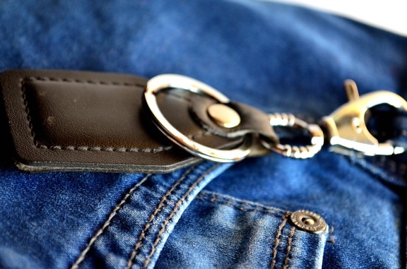 Jeans, sleutelhanger, textiel, doek, object, bevestiger