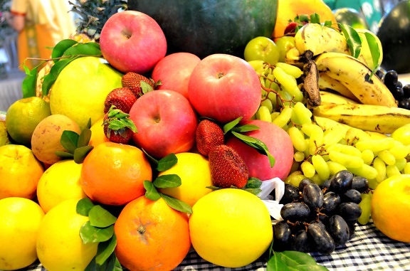 фрукты, еда, витамин, диета, виноград, яблоко, вегетарианские, банан