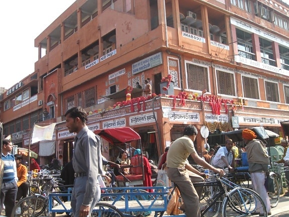 Indien, Straße, Stadt, Menschenmenge, Markt, Menschen