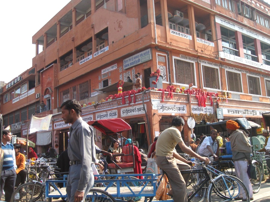 India, strada, città, folla, mercato, persone