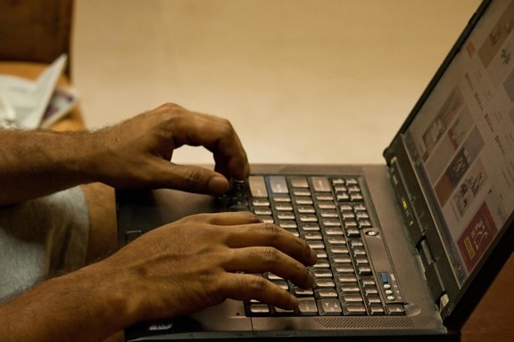 computador portátil, mão, trabalho, programador, software, Internet