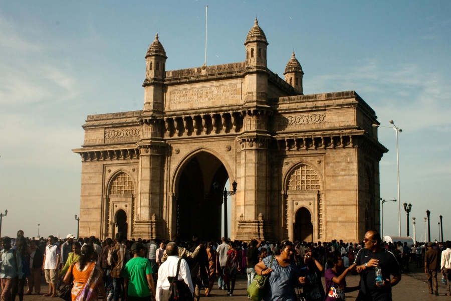 kerumunan, street, orang, gateway, India