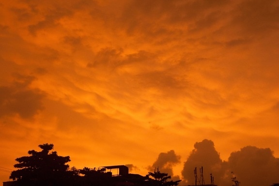 夕暮れ、空、オレンジ色、雰囲気、空、気象、日没