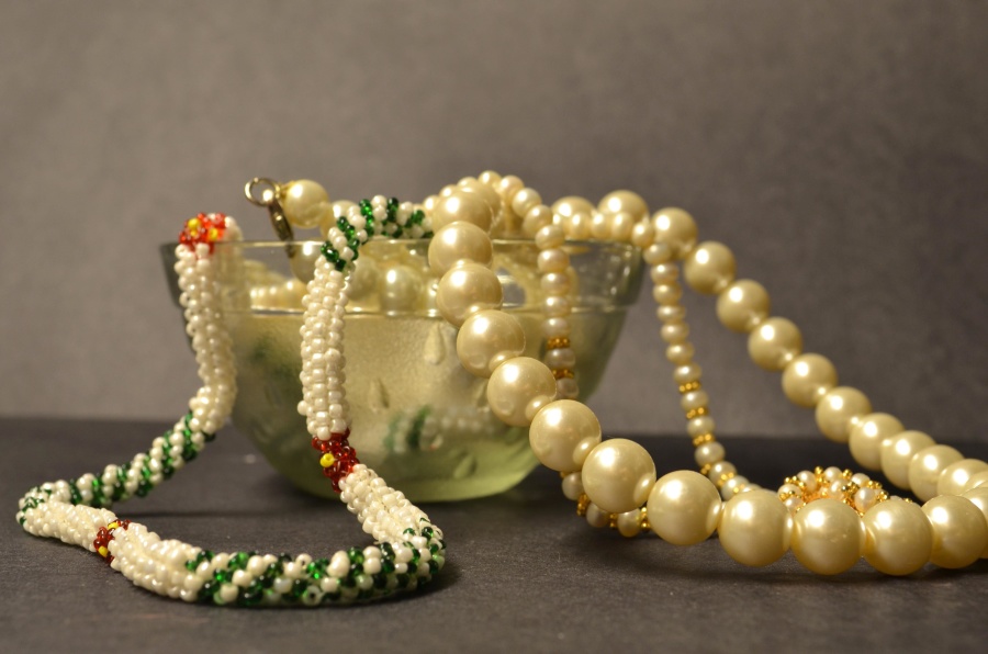Cher, bijoux, perle, cristal, collier