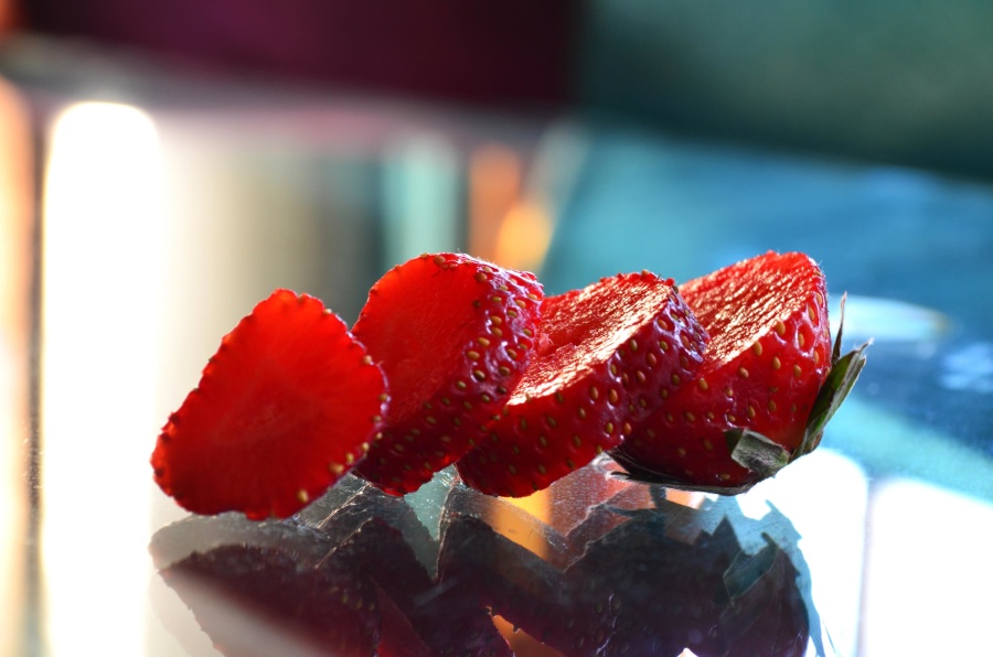 frukt, jordbær, dekorasjon, glass