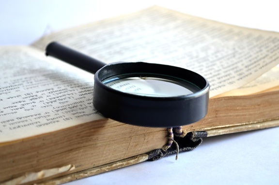 book, magnifying glass, dictionary, text